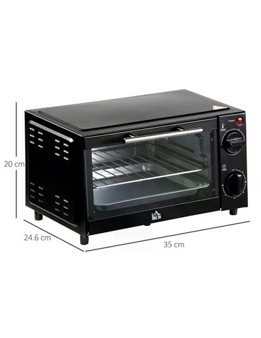 HOMCOM Convection Mini Oven, 9L Countertop Electric Grill, Toaster Oven with Adjustable Temperature, Timer, Baking Tray and Wire