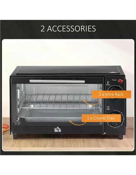 HOMCOM Convection Mini Oven, 9L Countertop Electric Grill, Toaster Oven with Adjustable Temperature, Timer, Baking Tray and Wire - pic 66709 | FastDaddyshop