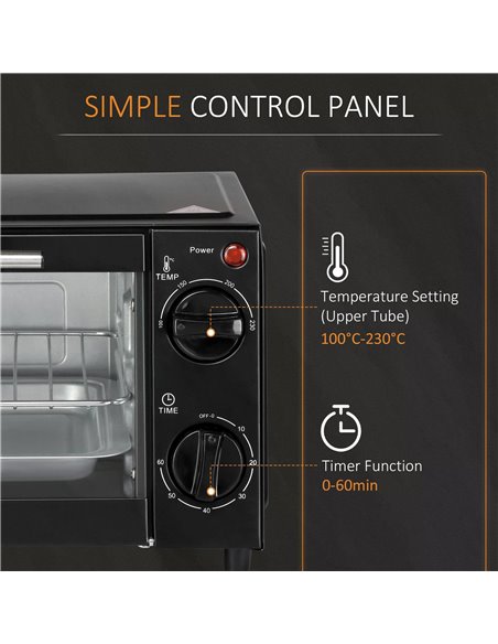 HOMCOM Convection Mini Oven, 9L Countertop Electric Grill, Toaster Oven with Adjustable Temperature, Timer, Baking Tray and Wire - pic 66710 | FastDaddyshop