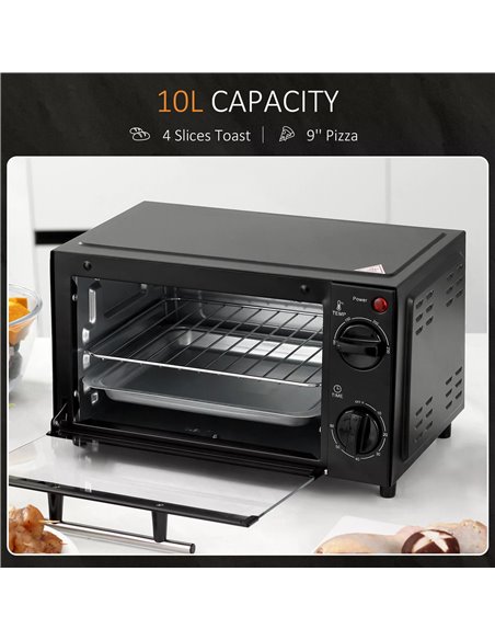 HOMCOM Convection Mini Oven, 9L Countertop Electric Grill, Toaster Oven with Adjustable Temperature, Timer, Baking Tray and Wire - pic 66711 | FastDaddyshop