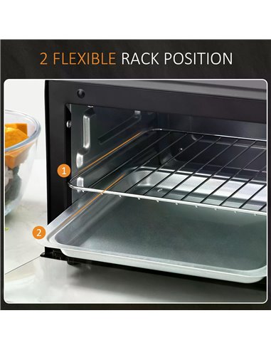 HOMCOM Convection Mini Oven, 9L Countertop Electric Grill, Toaster Oven with Adjustable Temperature, Timer, Baking Tray and Wire