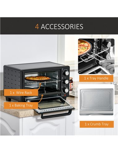 HOMCOM Mini Oven, 21L Countertop Electric Grill, Toaster Oven with Adjustable Temperature, Timer, Baking Tray and Wire Rack, 140