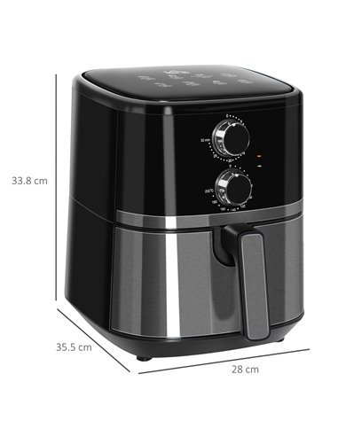 HOMCOM Air Fryers, 1500W 4.5L Air Fryers Oven with Rapid Air Circulation, Adjustable Temperature, Timer and Nonstick Basket, Bla