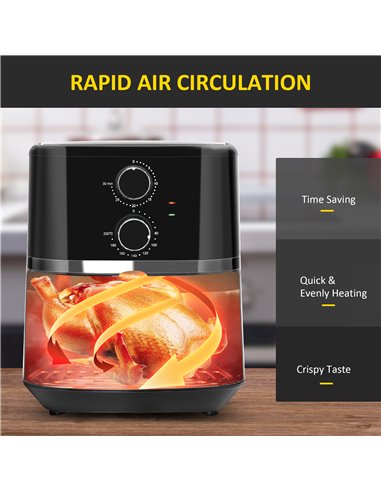 HOMCOM Air Fryers, 1500W 4.5L Air Fryers Oven with Rapid Air Circulation, Adjustable Temperature, Timer and Nonstick Basket, Bla