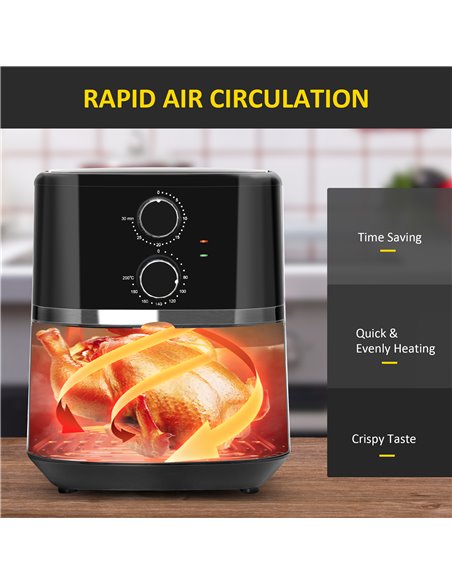 HOMCOM Air Fryers, 1500W 4.5L Air Fryers Oven with Rapid Air Circulation, Adjustable Temperature, Timer and Nonstick Basket, Bla - pic 66730 | FastDaddyshop