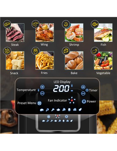 HOMCOM Air Fryers, 1700W 6.5L Air Fryers Oven with Digital Display, Rapid Air Circulation, Adjustable Temperature, Timer and Non