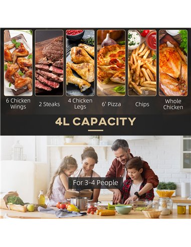 HOMCOM Air Fryers, 1300W 4L Air Fryers Oven with Rapid Air Circulation, Adjustable Temperature, Timer and Nonstick Basket for Co