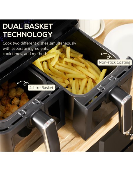 HOMCOM Family Air Fryer , 8L Double Air Fryer Oven w/ 8 Presets, Digital Display, Recipe Cookbook, 60min Timer for Oil Free & Lo - pic 66781 | FastDaddyshop