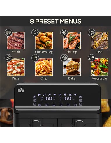 HOMCOM Family Air Fryer , 8L Double Air Fryer Oven w/ 8 Presets, Digital Display, Recipe Cookbook, 60min Timer for Oil Free & Lo