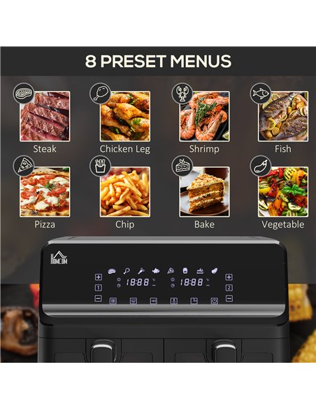 HOMCOM Family Air Fryer , 8L Double Air Fryer Oven w/ 8 Presets, Digital Display, Recipe Cookbook, 60min Timer for Oil Free & Lo - pic 66782 | FastDaddyshop