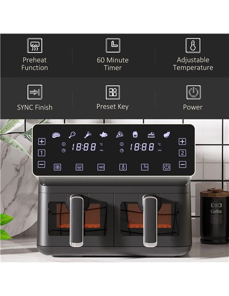 HOMCOM Family Air Fryer , 8L Double Air Fryer Oven w/ 8 Presets, Digital Display, Recipe Cookbook, 60min Timer for Oil Free & Lo - pic 66783 | FastDaddyshop