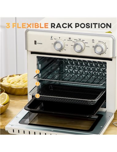 HOMCOM 7-in-1 Toaster Oven, 20L 4-Slice Convection Oven with Warm, Broil, Toast, Bake, Air Fryer, 60min Timer and Adjustable The