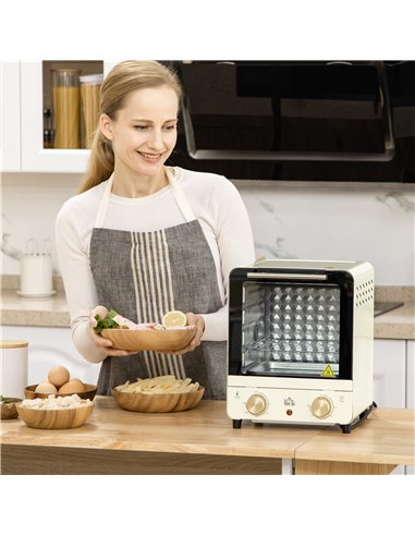 HOMCOM Convection Mini Oven, 15L Electric Oven & Grill w/ Adjustable Temperature, Timer, Baking Tray, Wire Rack, Crumb Tray, 100