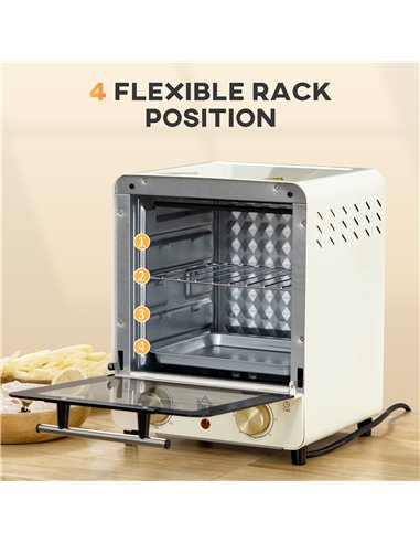 HOMCOM Convection Mini Oven, 15L Electric Oven & Grill w/ Adjustable Temperature, Timer, Baking Tray, Wire Rack, Crumb Tray, 100
