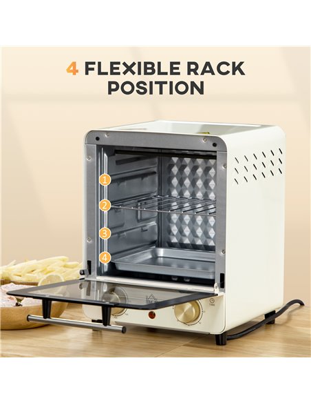 HOMCOM Convection Mini Oven, 15L Electric Oven & Grill w/ Adjustable Temperature, Timer, Baking Tray, Wire Rack, Crumb Tray, 100 - pic 66800 | FastDaddyshop