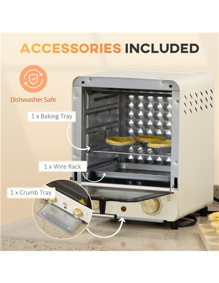 HOMCOM Convection Mini Oven, 15L Electric Oven & Grill w/ Adjustable Temperature, Timer, Baking Tray, Wire Rack, Crumb Tray, 100 - pic 66801 | FastDaddyshop