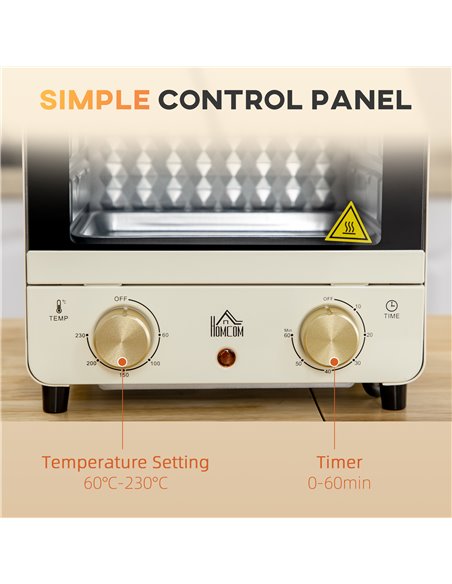 HOMCOM Convection Mini Oven, 15L Electric Oven & Grill w/ Adjustable Temperature, Timer, Baking Tray, Wire Rack, Crumb Tray, 100 - pic 66802 | FastDaddyshop