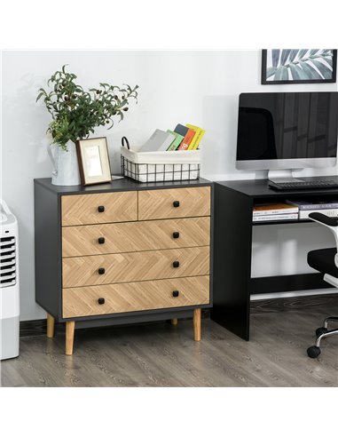 HOMCOM 5-Drawer Chest Storage Cabinet Sideboards with Metal Handles Freestanding Dresser for Bedroom, Living Room