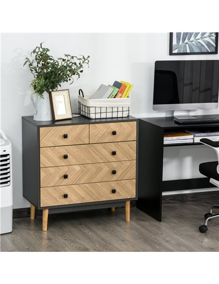 HOMCOM 5-Drawer Chest Storage Cabinet Sideboards with Metal Handles Freestanding Dresser for Bedroom, Living Room - pic 6681 | FastDaddyshop
