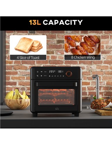 HOMCOM Air Fryer Oven, 13L Mini Oven, Multifunction Countertop Convection Oven with 12 Presets, Adjustable Temp and Time, 1200W 