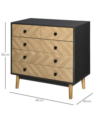 HOMCOM 5-Drawer Chest Storage Cabinet Sideboards with Metal Handles Freestanding Dresser for Bedroom, Living Room