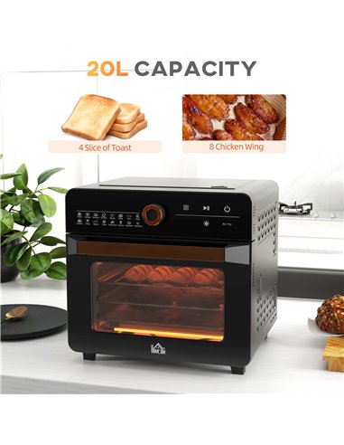 HOMCOM Air Fryer Oven, 20L Mini Oven, Multifunction Countertop Convection Oven with 17 Presets, Adjustable Temp and Time, 1400W 