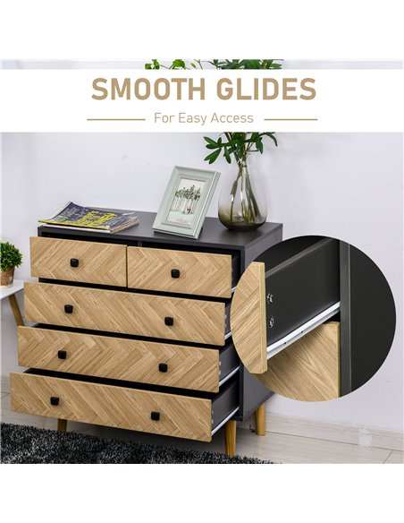 HOMCOM 5-Drawer Chest Storage Cabinet Sideboards with Metal Handles Freestanding Dresser for Bedroom, Living Room - pic 6683 | FastDaddyshop
