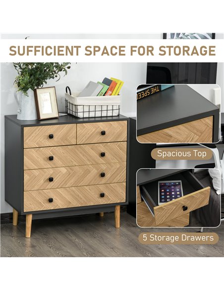 HOMCOM 5-Drawer Chest Storage Cabinet Sideboards with Metal Handles Freestanding Dresser for Bedroom, Living Room - pic 6684 | FastDaddyshop