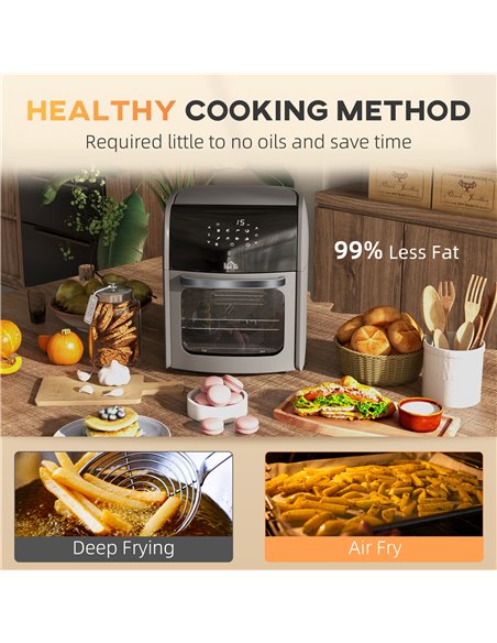 HOMCOM Digital Air Fryer with 8 Preset Modes, Rapid Air Circulation, 12L Air Fryer Oven with Memory Function, 1800W, Grey 800-14 - pic 66844 | FastDaddyshop