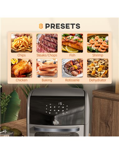 HOMCOM Digital Air Fryer with 8 Preset Modes, Rapid Air Circulation, 12L Air Fryer Oven with Memory Function, 1800W, Grey 800-14