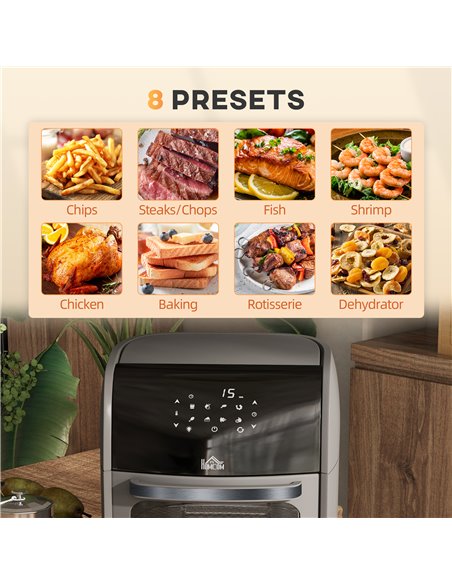HOMCOM Digital Air Fryer with 8 Preset Modes, Rapid Air Circulation, 12L Air Fryer Oven with Memory Function, 1800W, Grey 800-14 - pic 66848 | FastDaddyshop