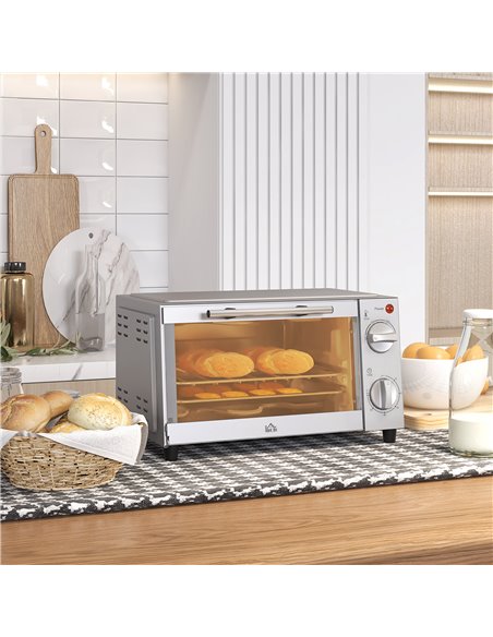 HOMCOM Mini Oven, 9L Countertop Electric Grill, Toaster Oven with Adjustable Temperature, Timer, Baking Tray and Wire Rack, 750W - pic 66851 | FastDaddyshop