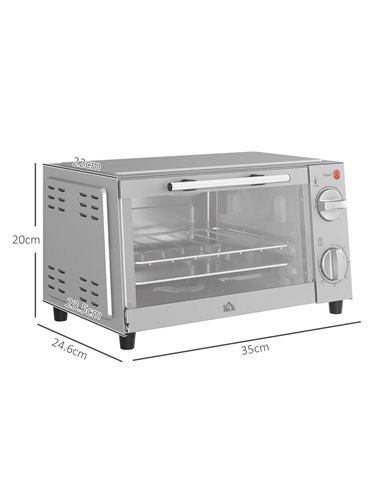 HOMCOM Mini Oven, 9L Countertop Electric Grill, Toaster Oven with Adjustable Temperature, Timer, Baking Tray and Wire Rack, 750W