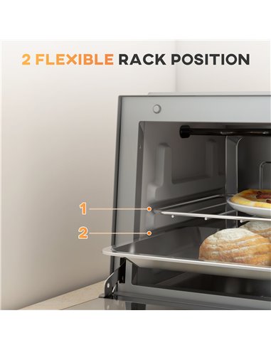 HOMCOM Mini Oven, 9L Countertop Electric Grill, Toaster Oven with Adjustable Temperature, Timer, Baking Tray and Wire Rack, 750W