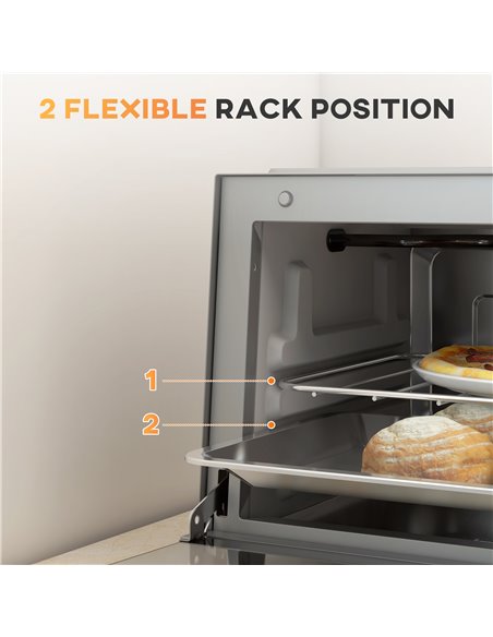 HOMCOM Mini Oven, 9L Countertop Electric Grill, Toaster Oven with Adjustable Temperature, Timer, Baking Tray and Wire Rack, 750W - pic 66854 | FastDaddyshop