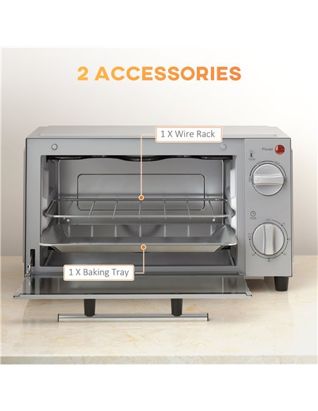 HOMCOM Mini Oven, 9L Countertop Electric Grill, Toaster Oven with Adjustable Temperature, Timer, Baking Tray and Wire Rack, 750W - pic 66855 | FastDaddyshop