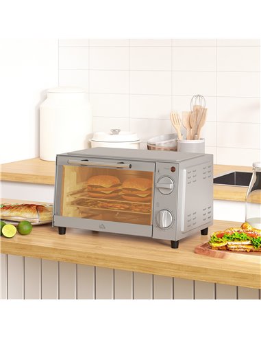 HOMCOM Mini Oven, 9L Countertop Electric Grill, Toaster Oven with Adjustable Temperature, Timer, Baking Tray and Wire Rack, 750W