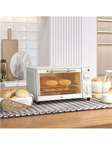HOMCOM Mini Oven, 9L Countertop Electric Grill, Toaster Oven with Adjustable Temperature, Timer, Baking Tray and Wire Rack, 750W