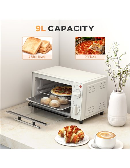 HOMCOM Mini Oven, 9L Countertop Electric Grill, Toaster Oven with Adjustable Temperature, Timer, Baking Tray and Wire Rack, 750W - pic 66862 | FastDaddyshop