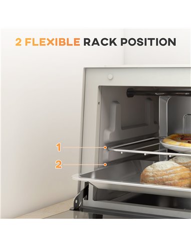 HOMCOM Mini Oven, 9L Countertop Electric Grill, Toaster Oven with Adjustable Temperature, Timer, Baking Tray and Wire Rack, 750W