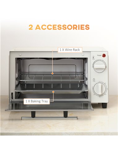 HOMCOM Mini Oven, 9L Countertop Electric Grill, Toaster Oven with Adjustable Temperature, Timer, Baking Tray and Wire Rack, 750W