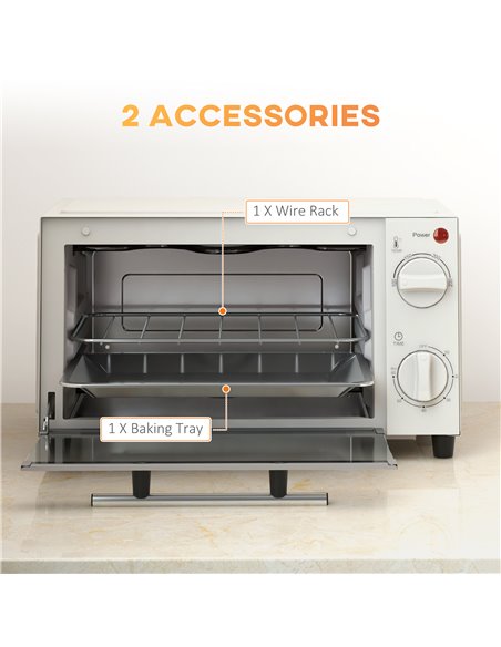 HOMCOM Mini Oven, 9L Countertop Electric Grill, Toaster Oven with Adjustable Temperature, Timer, Baking Tray and Wire Rack, 750W - pic 66864 | FastDaddyshop
