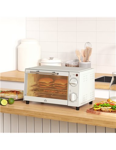 HOMCOM Mini Oven, 9L Countertop Electric Grill, Toaster Oven with Adjustable Temperature, Timer, Baking Tray and Wire Rack, 750W