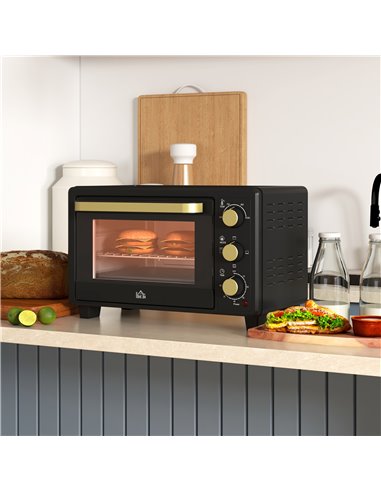 HOMCOM Mini Oven, 16L Countertop Electric Grill, Toaster Oven with Adjustable Temperature, 60 Min Timer, Crumb Tray, Baking Tray