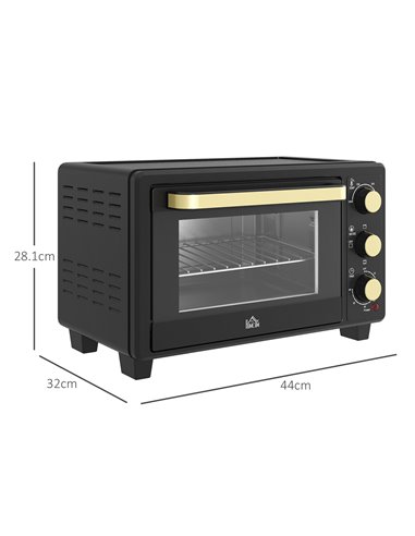 HOMCOM Mini Oven, 16L Countertop Electric Grill, Toaster Oven with Adjustable Temperature, 60 Min Timer, Crumb Tray, Baking Tray
