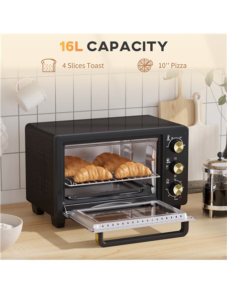 HOMCOM Mini Oven, 16L Countertop Electric Grill, Toaster Oven with Adjustable Temperature, 60 Min Timer, Crumb Tray, Baking Tray - pic 66871 | FastDaddyshop
