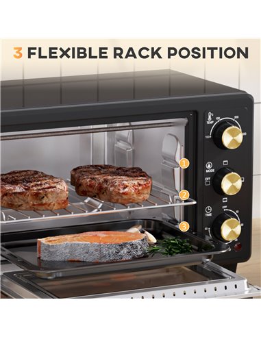 HOMCOM Mini Oven, 16L Countertop Electric Grill, Toaster Oven with Adjustable Temperature, 60 Min Timer, Crumb Tray, Baking Tray