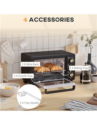 HOMCOM Mini Oven, 16L Countertop Electric Grill, Toaster Oven with Adjustable Temperature, 60 Min Timer, Crumb Tray, Baking Tray