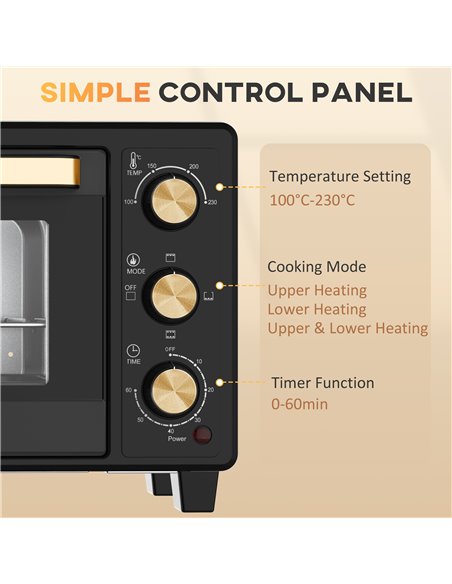 HOMCOM Mini Oven, 16L Countertop Electric Grill, Toaster Oven with Adjustable Temperature, 60 Min Timer, Crumb Tray, Baking Tray - pic 66874 | FastDaddyshop