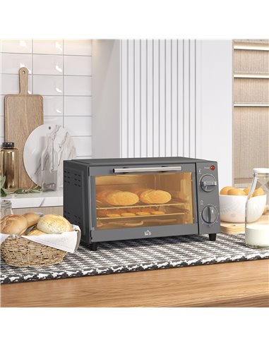 HOMCOM Mini Oven, 9L Countertop Electric Grill, Toaster Oven with Adjustable Temperature, Timer, Baking Tray and Wire Rack, 750W
